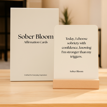 Sober bloom Affirmation cards. Card that reads "Toady I choose Sobriety with confidence, knowing Im strong than my triggers