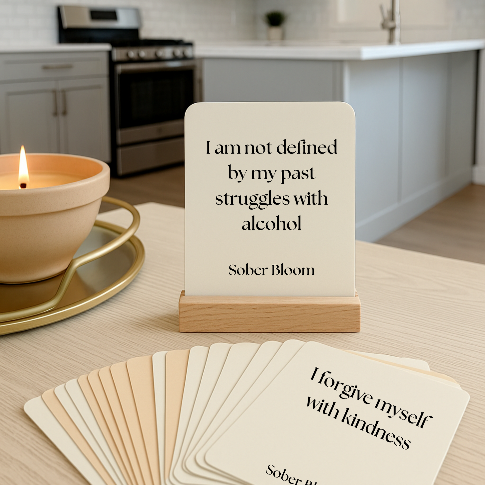 Affirmation card that reads " I am not defined by my past struggles with alcohol"