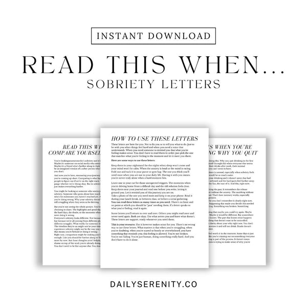 Sobriety support letters with text on a white background