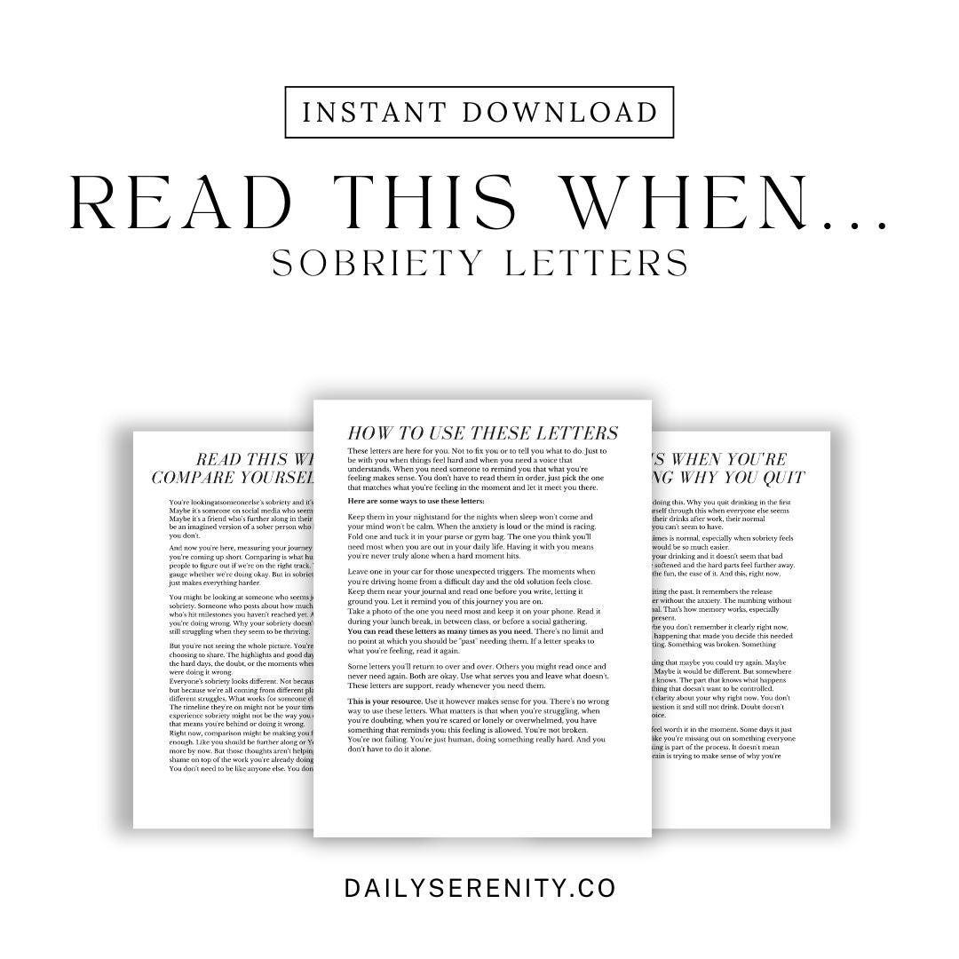 Sobriety letters with text on a white background